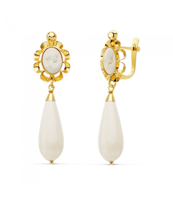 Orecchini pendenti Yaiza con pietra a goccia avoiro in oro giallo 18kt 38mm