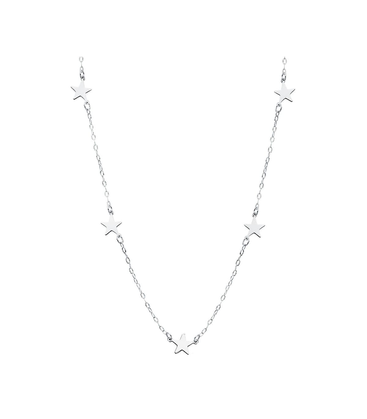Collar mujer 5 Stars oro blanco 18K 45 cm Gargantilla estrellitas cadena moderna colgante