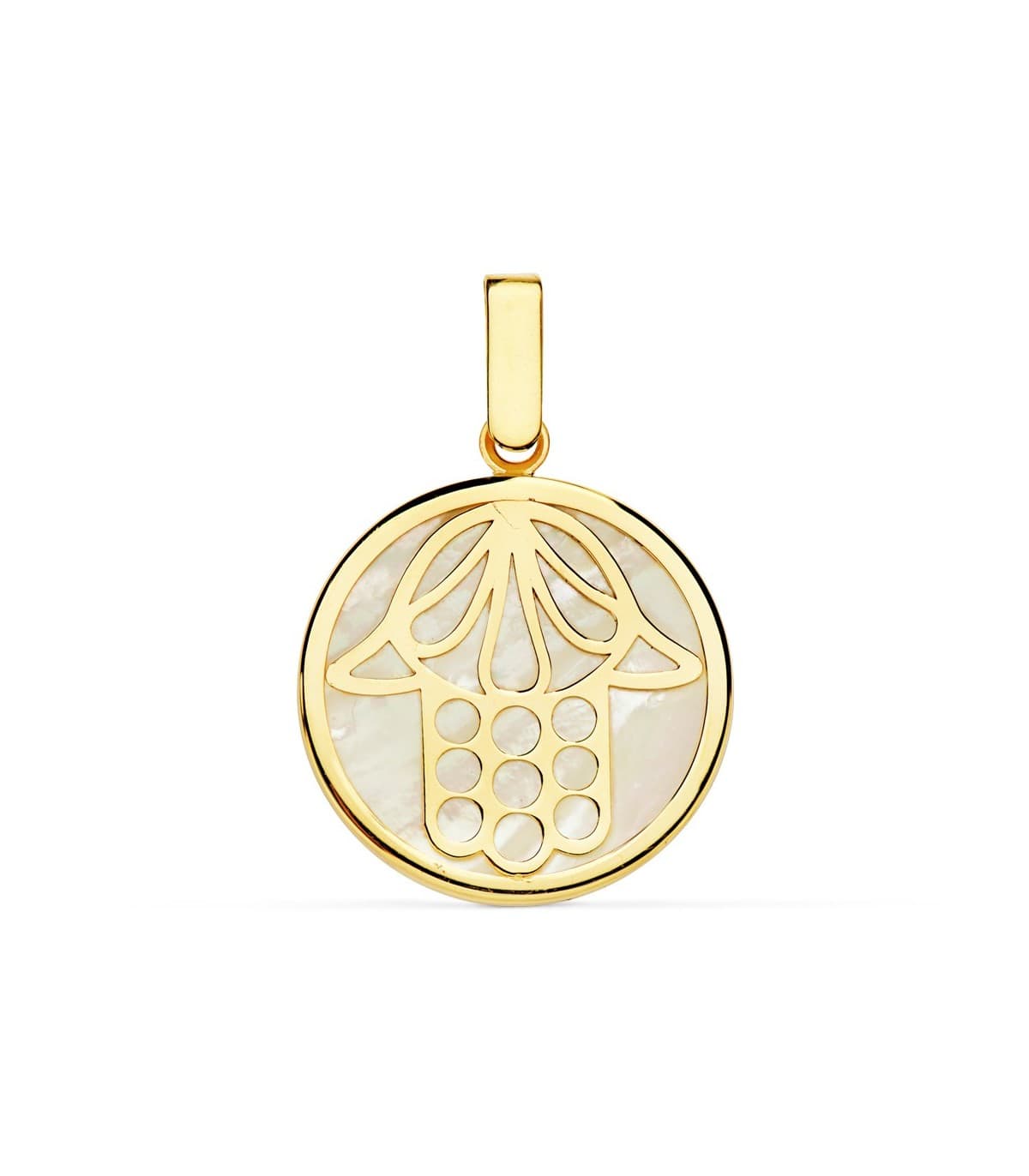 Colgante de Mujer Mano De Fátima Nácar Oro Amarillo 18 Kilates 18MM regalo mama Hamsa