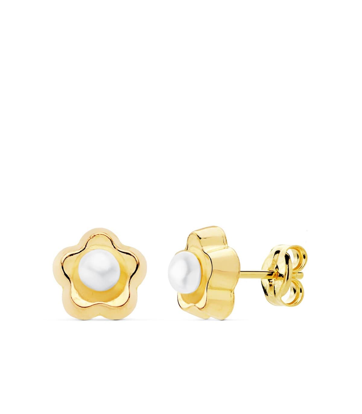 Boucles d'oreilles Enfant Fleur Perle Or Jaune 18K 8 mm