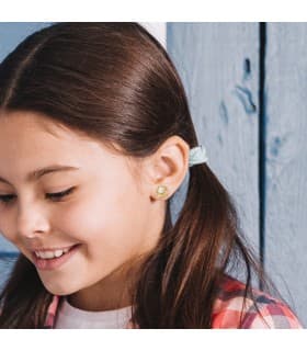 Pendientes Niña Flor Perlas Oro Amarillo 18K 8 mm cierre rosca grandes 8 años