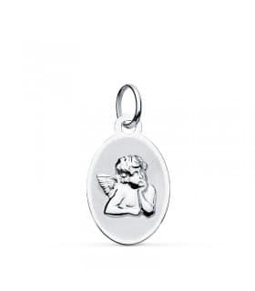 Medaglia Angelo Raffaello oro bianco 9kt 17 mm ovale