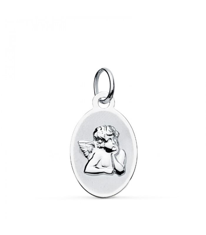 Médaille Ange de Raphael Or Blanc 9k 17 mm Ovale