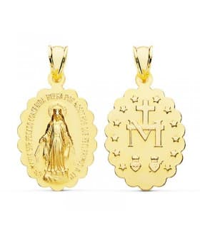 Medalla Virgen Milagrosa Oro Amarillo 18K 25 mm escapulario colgante religioso maria inmaculada concepcion