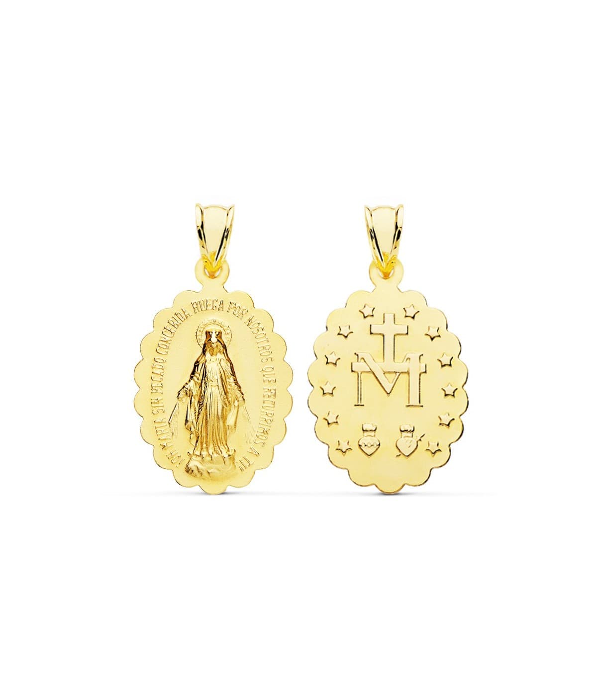 Médaille Miraculeuse or jaune 18K 25 mm, scapulaire ovale Vierge Immaculée Conception