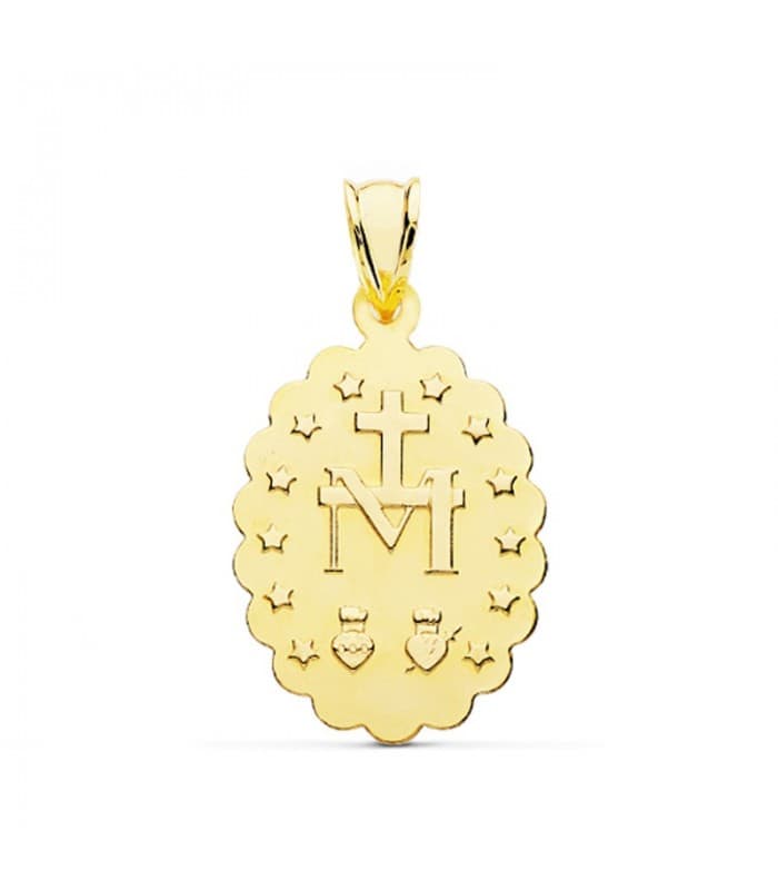 Médaille de baptême religieuse avec Vierge Marie, en or 750 - Médaille miraculeuse, 25 x 18 mm
