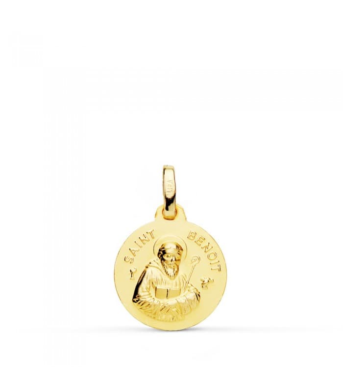 Medalla Saint Benoit Oro 18k 14mm joya personalizada grabado san benito
