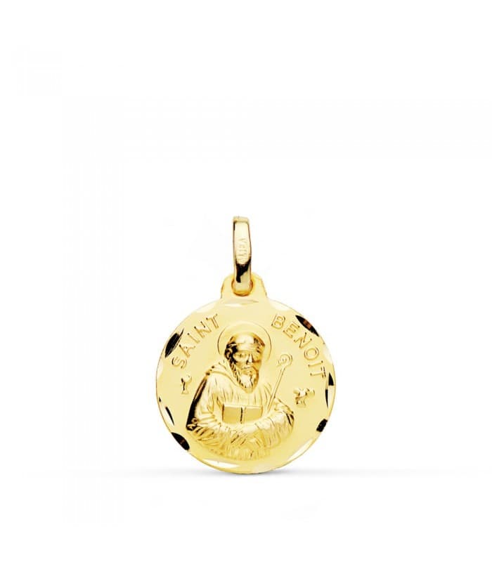 Medalla Saint Benoit Oro 18k 16mm Tallada grabado comunion personalizada joya