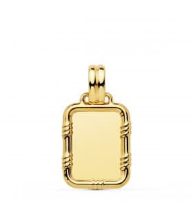 Colgante chapa lisa en oro de 18 kilates. Placa para grabado personalizado de foto o joya con frase
