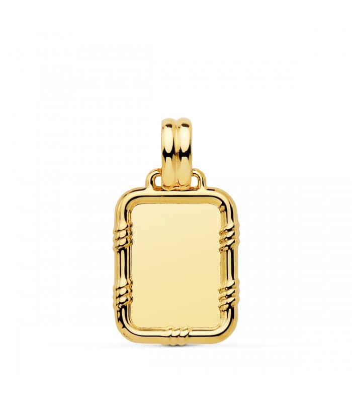 Colgante chapa lisa en oro de 18 kilates. Placa para grabado personalizado de foto o joya con frase