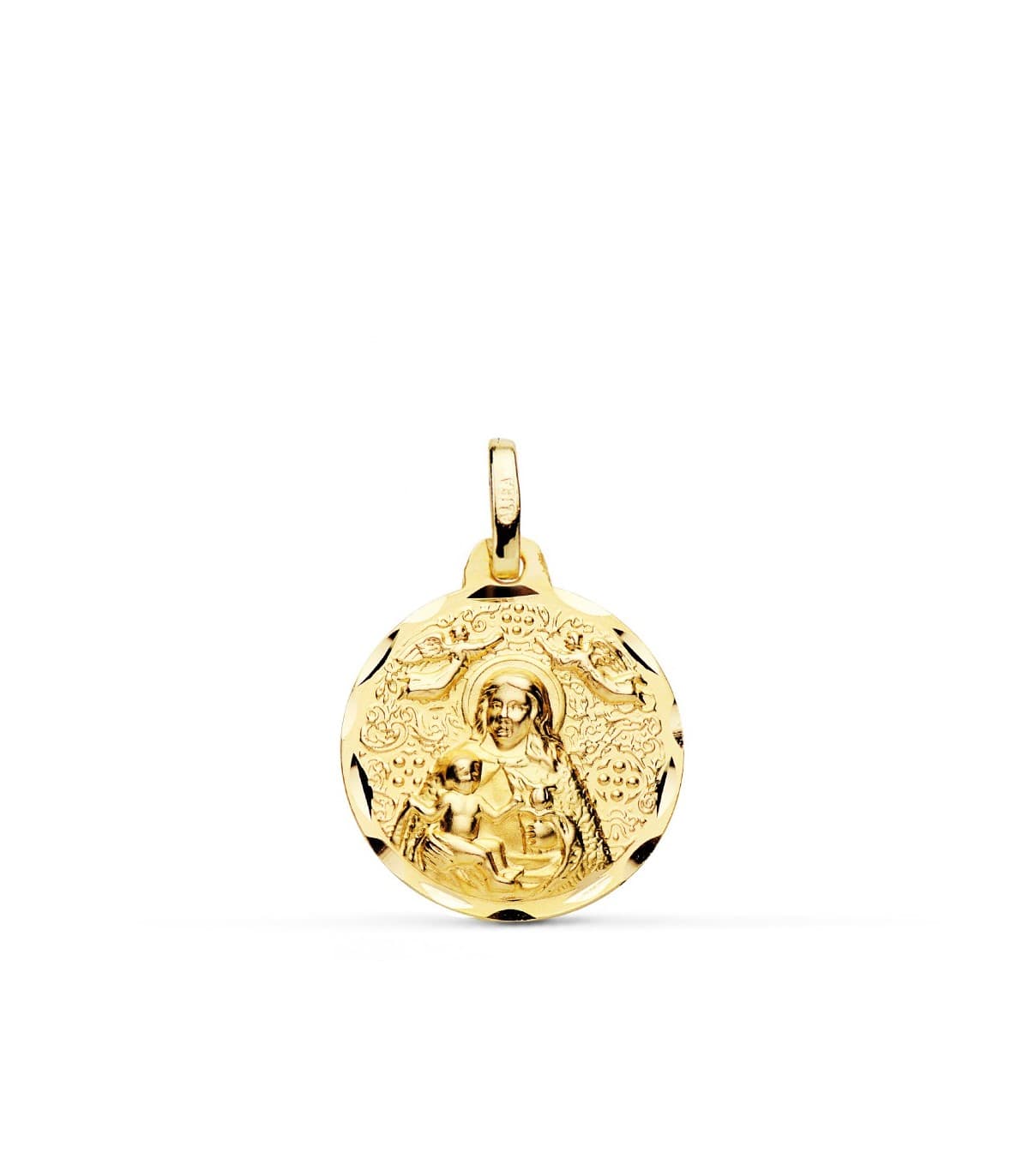 colgante Medalla oro 18k Virgen de la Cinta 18 mm joya personalizada grabado