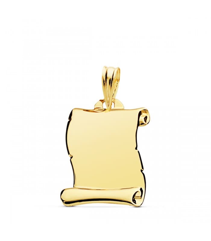 Pergamino Colgante liso Oro 18K 18mm grabado frase texto láser joya personalizada