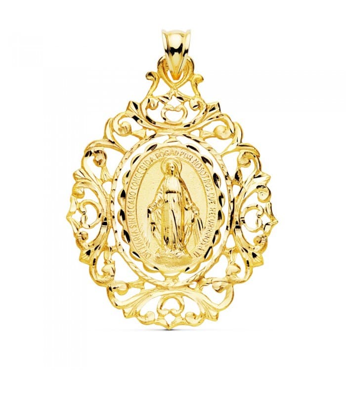 Medalla Virgen Milagrosa Cerco Oro 18K 46 mm colgante mujer