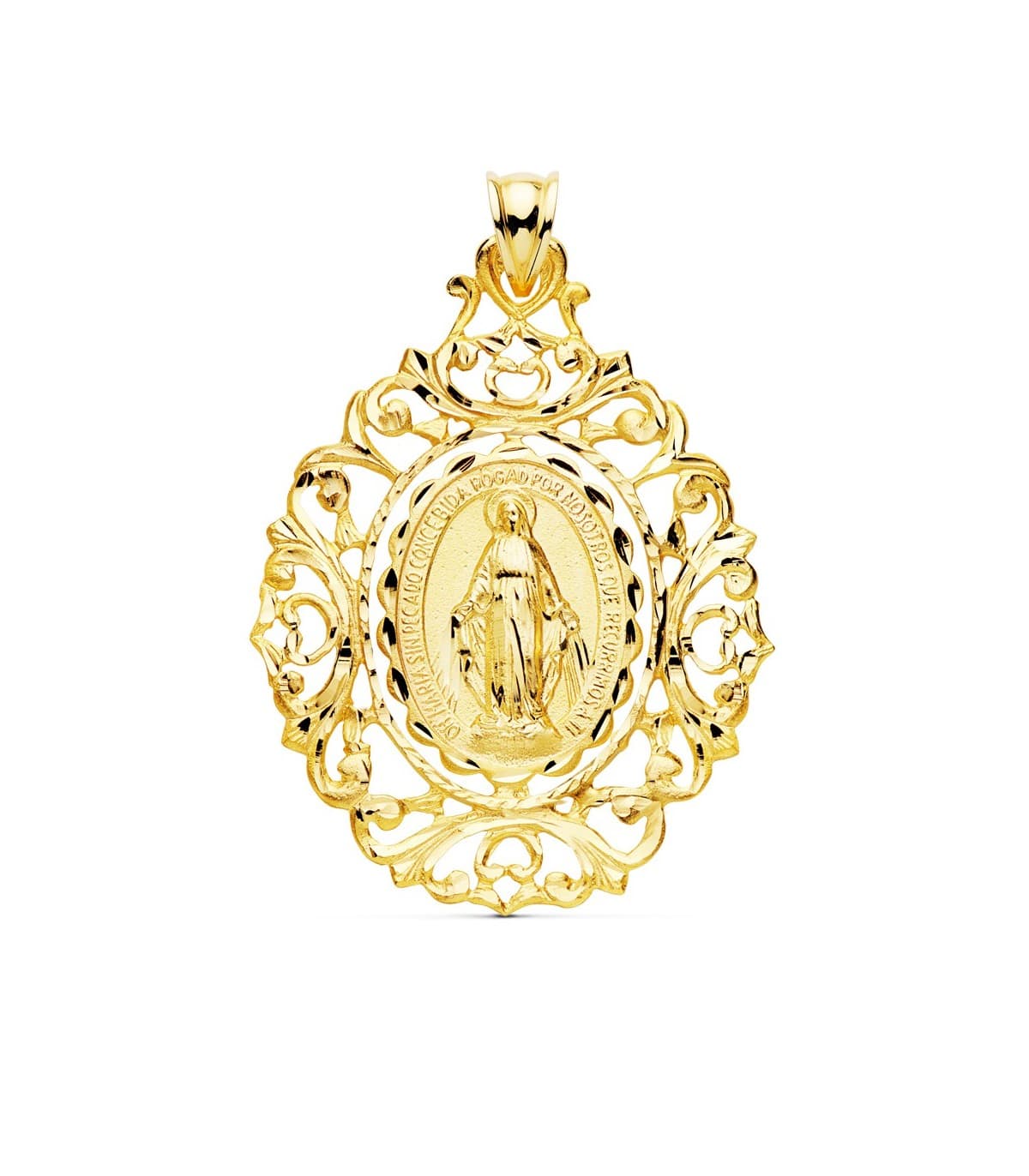 Medalla Virgen Milagrosa Cerco Oro 18K 46 mm colgante mujer