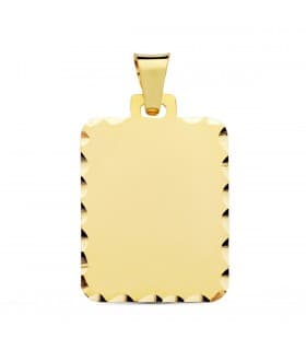 Chapa Colgante rectangular tallado Oro 18K 29 mm placa con grabado personalizado de fotos