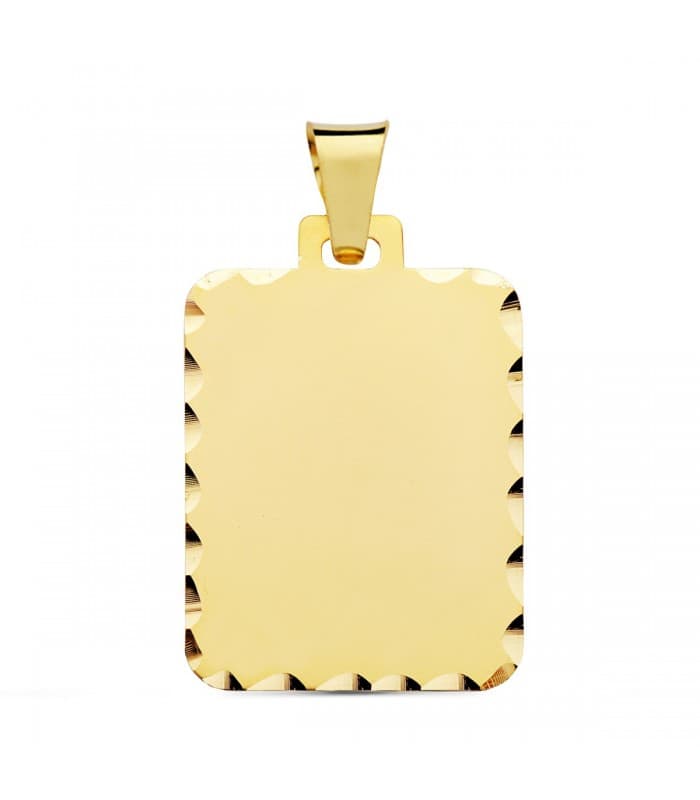 Chapa Colgante rectangular tallado Oro 18K 29 mm placa con grabado personalizado de fotos