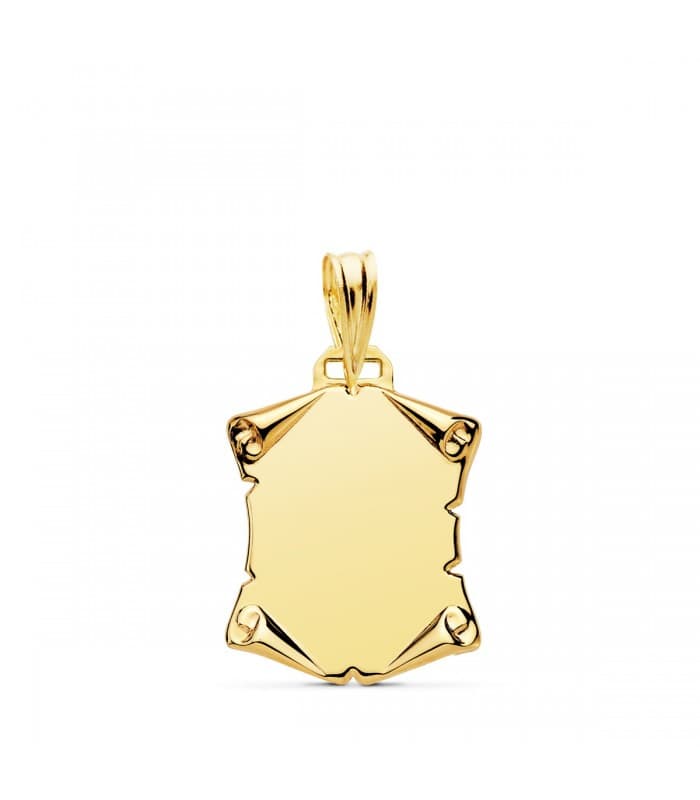 Placa Pergamino Liso Oro Amarillo 18K 18 MM regalo romantico san valentin amor