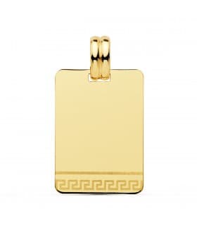 Colgante Chapa Oro 18K 24 mm Rectangular greca joya foto grabado personalizado