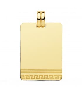 Colgante Chapa Oro 18K 28 mm Rectangular greca placa grande grabado foto