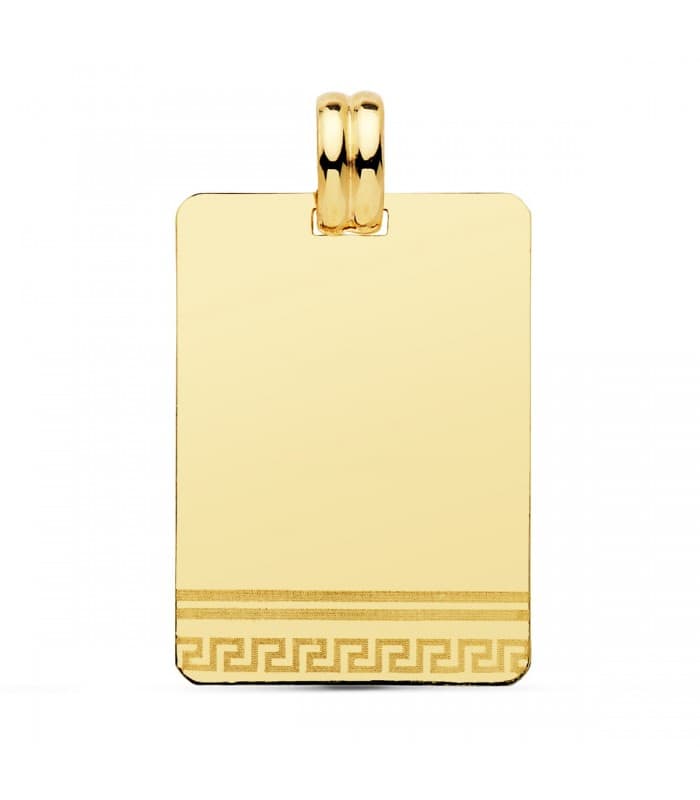 Colgante Chapa Oro 18K 28 mm Rectangular greca placa grande grabado foto