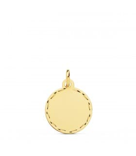 Chapa Redonda Oro 18K 14 MM Tallada Colgante disco joya personalizada