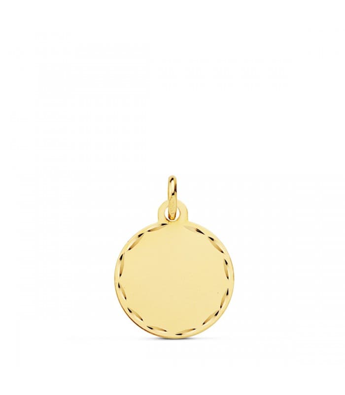 Chapa Redonda Oro 18K 14 MM Tallada Colgante disco joya personalizada