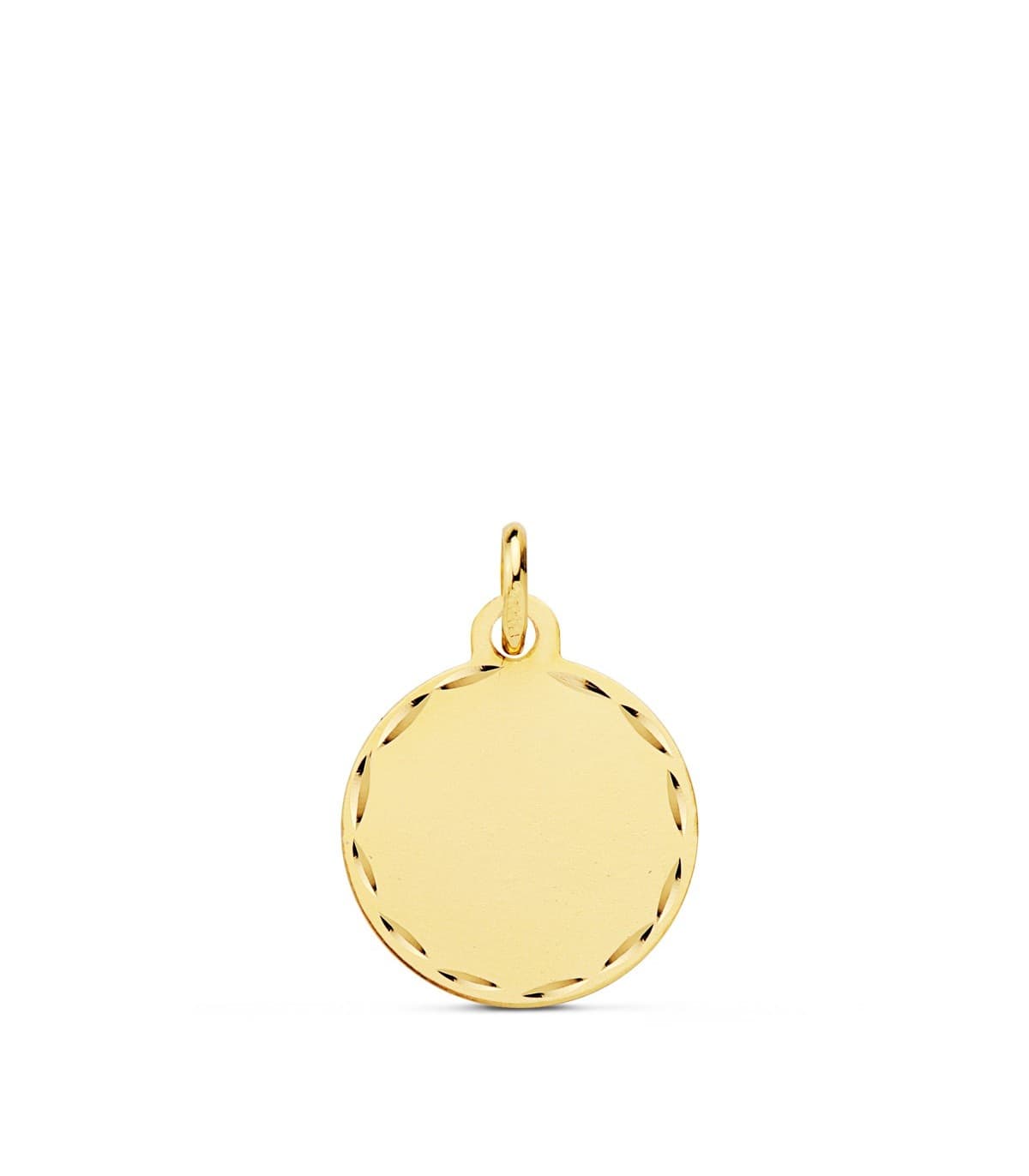 Chapa Redonda Oro 18K 14 MM Tallada Colgante disco joya personalizada