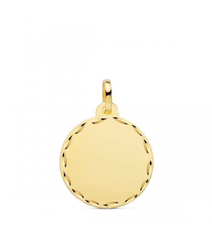 Chapa Redonda Oro 18K 18 MM Tallada Colgante disco personalizado joya san valentin