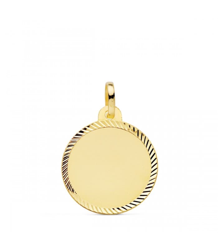 Chapa Redonda Oro 18K 18mm Hélice colgante disco grabado personalizado joya madre padre san valentin