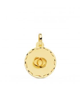 Chapa Redonda grabado Oro 18K 16 mm colgante alianzas pareja regalo personalizado romantico enamorados san valentin