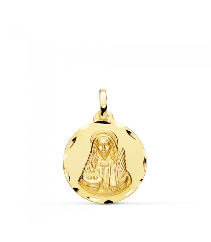Medaglia Santa Lucia oro 18kt 18mm lavorata, patrona dei non vedenti, dei ciechi, degli oculisti e degli ottici