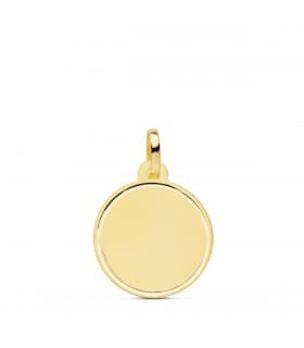 Ciondolo targhetta tonda oro 18kt 16 mm