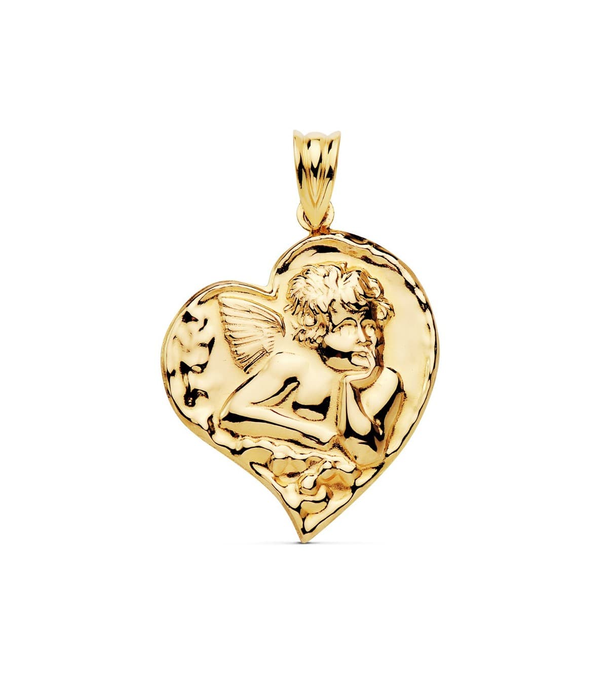 Medalla Corazón Ángel Oro Amarillo 18k 25mm colgante amor cupido