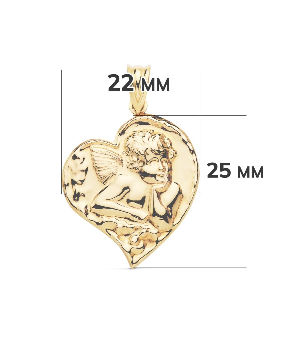 Médaille Coeur Ange Or Jaune 18k 25 mm