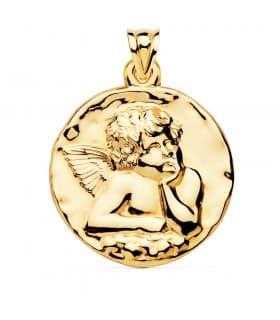 Medalla Redonda Ángel Oro Amarillo 18k 40 mm
