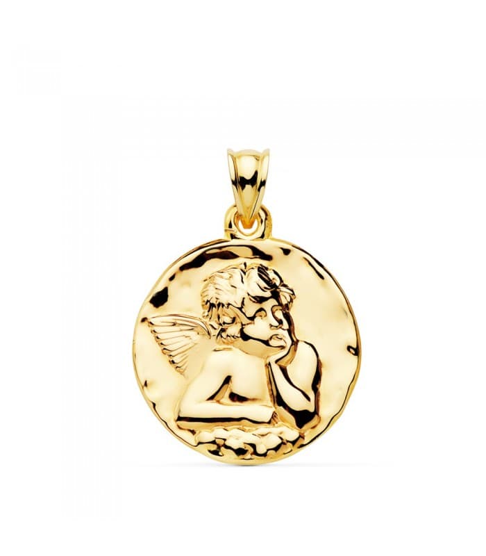 Medalla Redonda Ángel Oro Amarillo 18k 24 mm grabado joya personalizada joyeria online