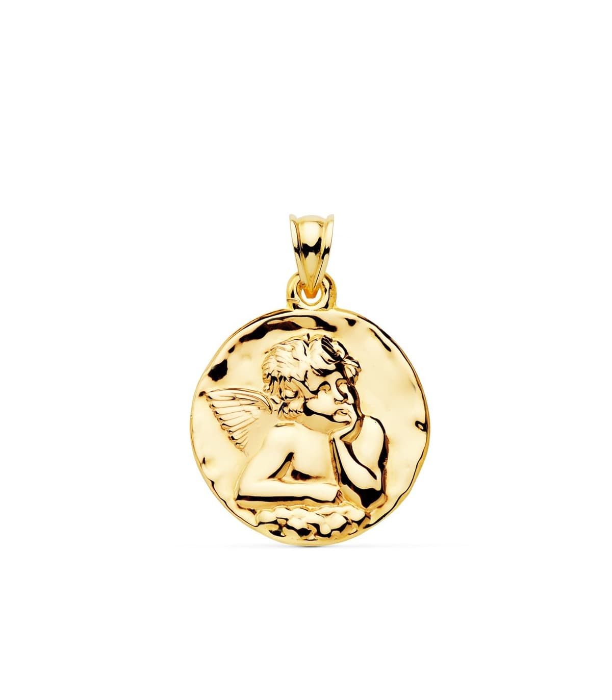 Medalla Redonda Ángel Oro Amarillo 18k 24 mm grabado joya personalizada joyeria online