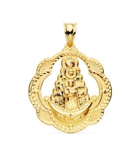 Medalla religiosa Virgen del Rocío Hermandad Oro Amarillo 18k 35 mm Cerco
