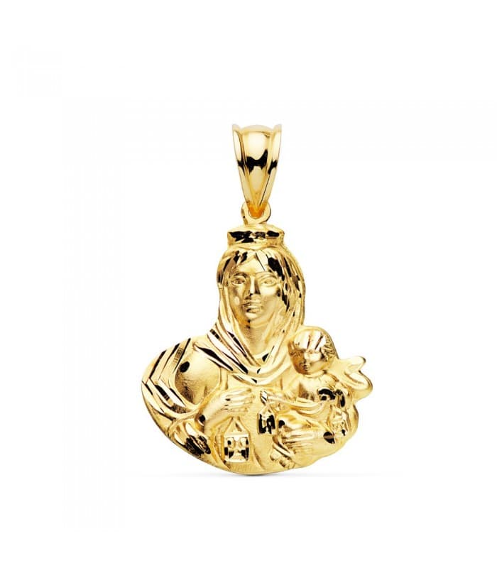 Médaille religieuse Vierge du Mont Carmel Or Jaune 18 carats 24 mm silhouette
