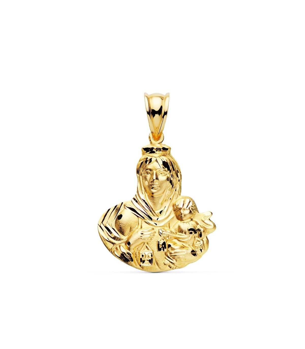 Médaille religieuse Vierge du Mont Carmel Or Jaune 18 carats 24 mm silhouette