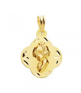Medalla Comunión Virgen Niña Oro Amarillo 18K 19 MM joya personalizada grabado religiosa catolica