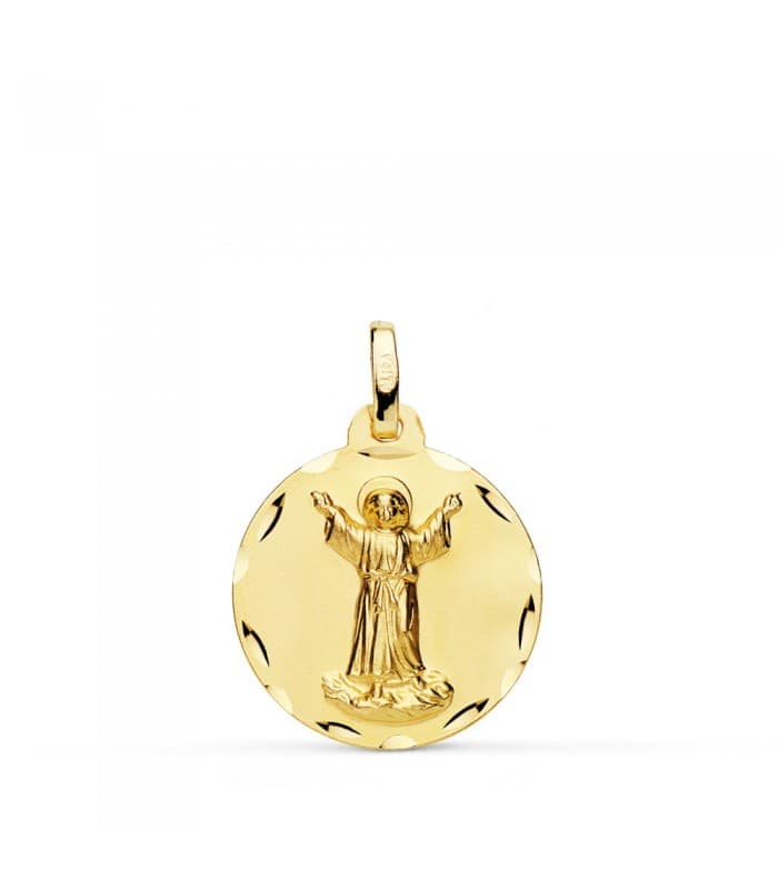 Medalla religiosa Divino Niño Jesús Oro 18k 18 mm joya bebe personalizada grabado bautizo nacimiento nombre
