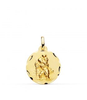 Medaglia San Cristoforo oro 18kt 18mm lavorata, gioielli religiosi