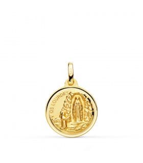 Medalla Virgen de Lourdes Oro amarillo 18 Kilates 16mm Bisel Francia
