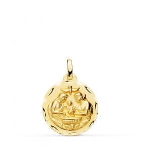 Medalla Infantil Bautismo Oro 18 K 18 MM regalos bebé bautizo nacimiento joya personalizada grabado nombre