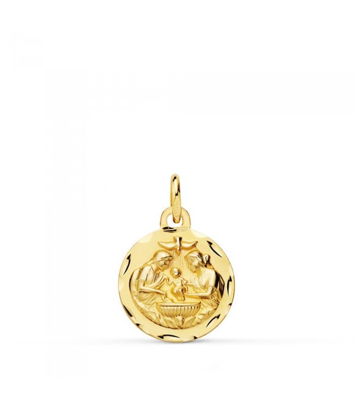 Medalla Bautismo Cristiano Oro 18k 14mm Regalo bebé recién nacido bautizo