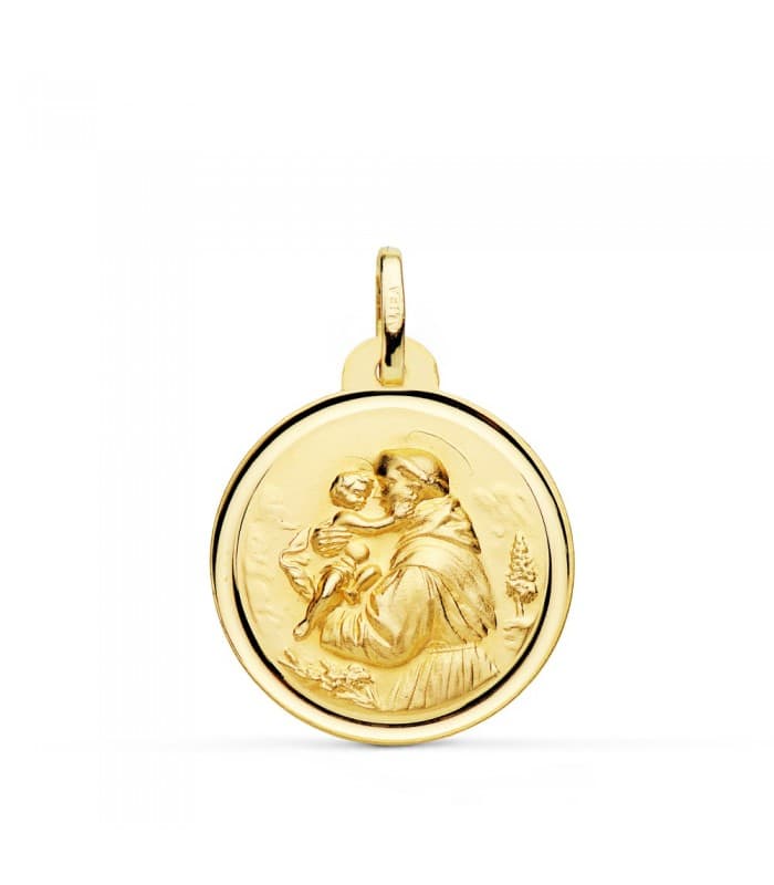 Medalla religiosa catolica San Antonio Oro 18K 22mm Bisel bendicion oracion