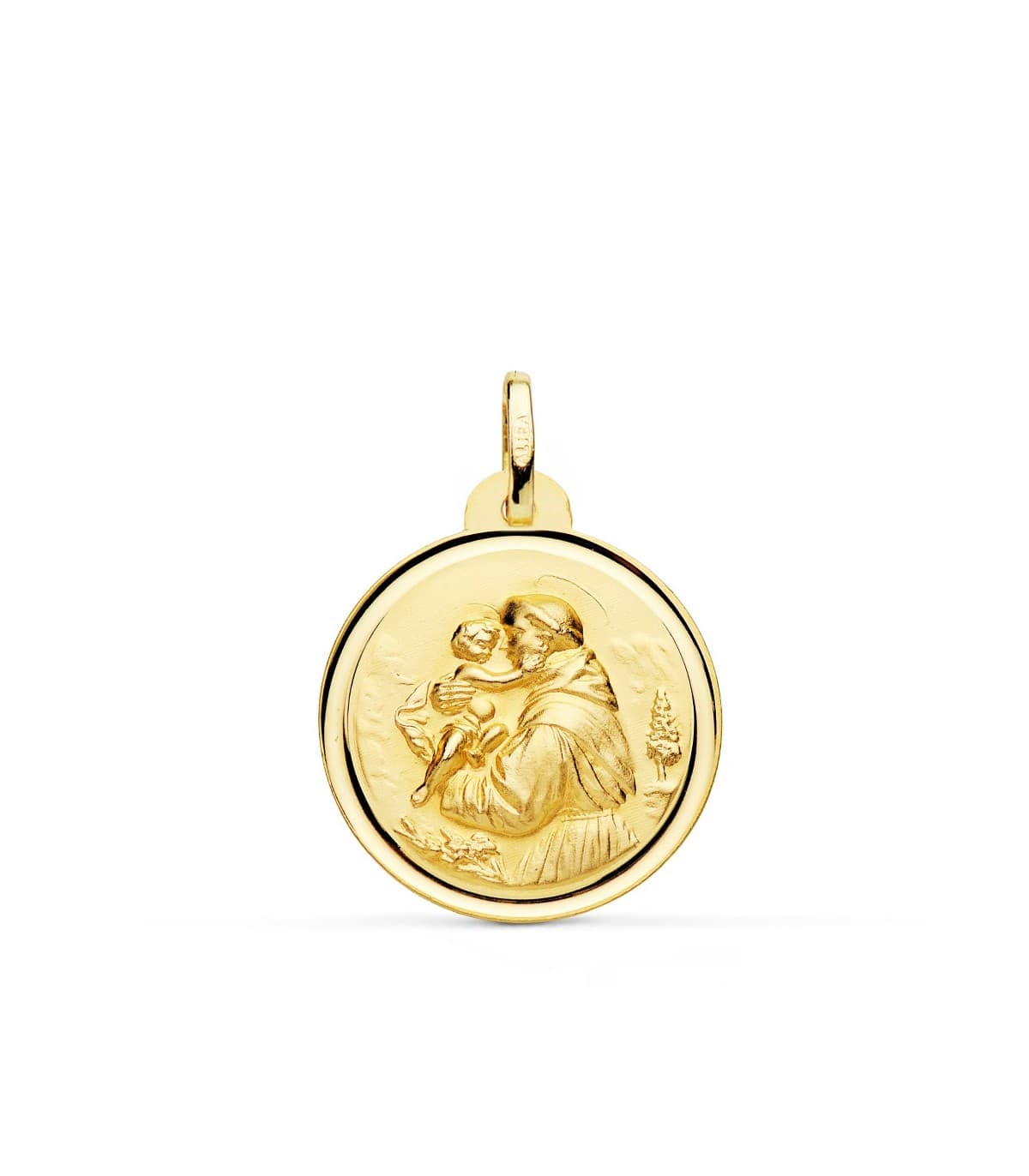 Medalla religiosa catolica San Antonio Oro 18K 22mm Bisel bendicion oracion