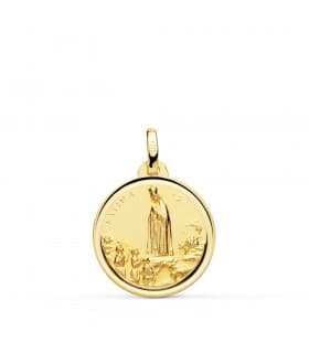 Medalla religiosa Virgen de Fátima oro 18 Ktes 18 mm Comunion niña grabado