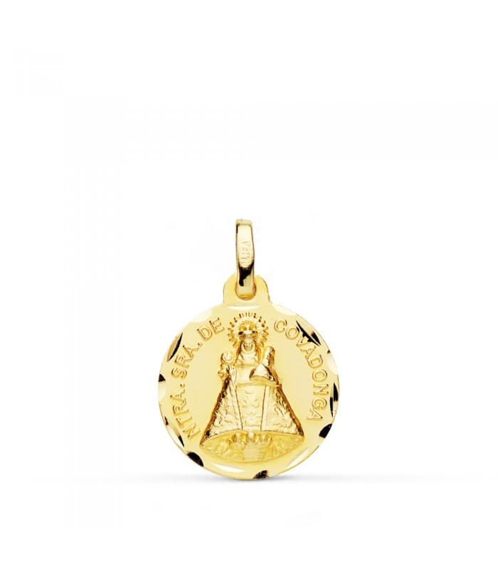 Médaille Notre Dame de Covadonga 18 K 16 mm Or jaune Sculptée